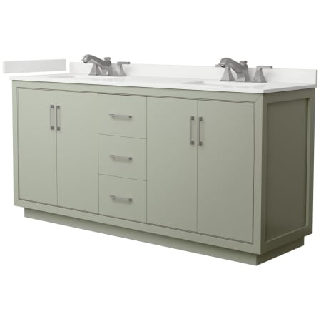 A large image of the Wyndham Collection WCF111172D-QTZ-US3MXX Light Green / White Quartz Top / Brushed Nickel Hardware