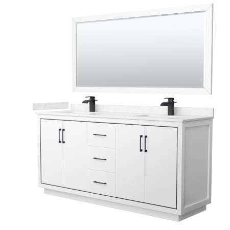 A large image of the Wyndham Collection WCF1111-72D-VCA-M70 White / Carrara Cultured Marble Top / Matte Black Hardware