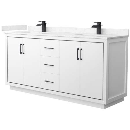 A large image of the Wyndham Collection WCF1111-72D-VCA-MXX White / Carrara Cultured Marble Top / Matte Black Hardware