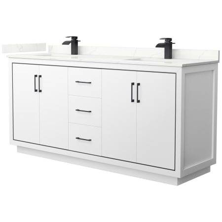 A large image of the Wyndham Collection WCF111172D-QTZ-UNSMXX White / Giotto Quartz Top / Matte Black Hardware