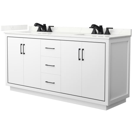 A large image of the Wyndham Collection WCF111172D-QTZ-US3MXX White / Giotto Quartz Top / Matte Black Hardware