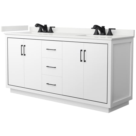 A large image of the Wyndham Collection WCF111172D-QTZ-US3MXX White / White Quartz Top / Matte Black Hardware