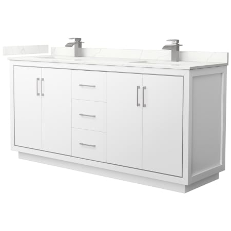 A large image of the Wyndham Collection WCF111172D-QTZ-UNSMXX White / Giotto Quartz Top / Brushed Nickel Hardware