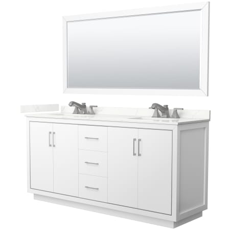 A large image of the Wyndham Collection WCF111172D-QTZ-US3M70 White / Giotto Quartz Top / Brushed Nickel Hardware