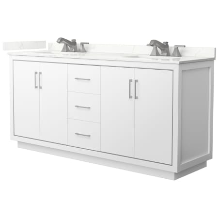 A large image of the Wyndham Collection WCF111172D-QTZ-US3MXX White / Giotto Quartz Top / Brushed Nickel Hardware