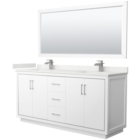 A large image of the Wyndham Collection WCF111172D-QTZ-UNSM70 White / White Quartz Top / Brushed Nickel Hardware