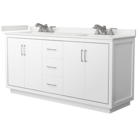 A large image of the Wyndham Collection WCF111172D-QTZ-US3MXX White / White Quartz Top / Brushed Nickel Hardware