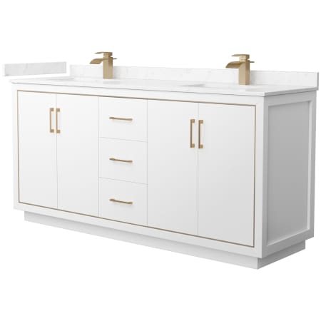 A large image of the Wyndham Collection WCF1111-72D-VCA-MXX White / Carrara Cultured Marble Top / Satin Bronze Hardware