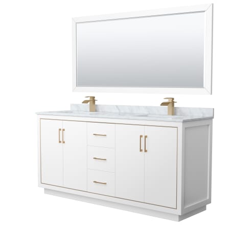 A large image of the Wyndham Collection WCF1111-72D-NAT-M70 White / Satin Bronze Hardware