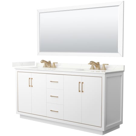 A large image of the Wyndham Collection WCF111172D-QTZ-US3M70 White / Giotto Quartz Top / Satin Bronze Hardware