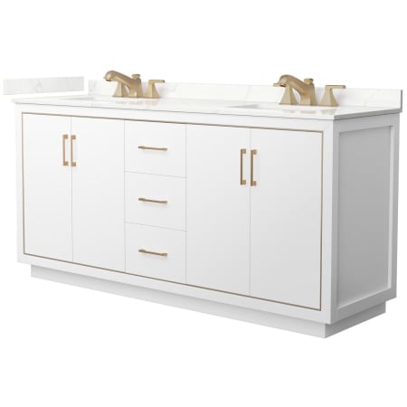 A large image of the Wyndham Collection WCF111172D-QTZ-US3MXX White / Giotto Quartz Top / Satin Bronze Hardware