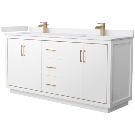 A large image of the Wyndham Collection WCF1111-72D-VCA-MXX White / White Cultured Marble Top / Satin Bronze Hardware