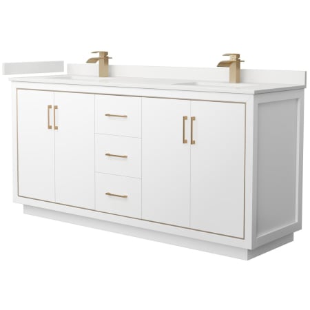 A large image of the Wyndham Collection WCF111172D-QTZ-UNSMXX White / White Quartz Top / Satin Bronze Hardware