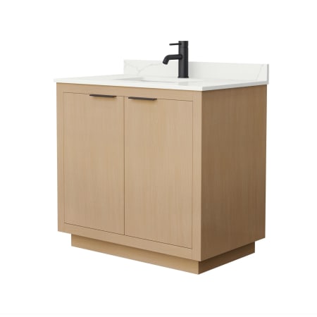 A large image of the Wyndham Collection WCF282836S-QTZ-UNSMXX Light Straw / Giotto Quartz Top / Matte Black Hardware