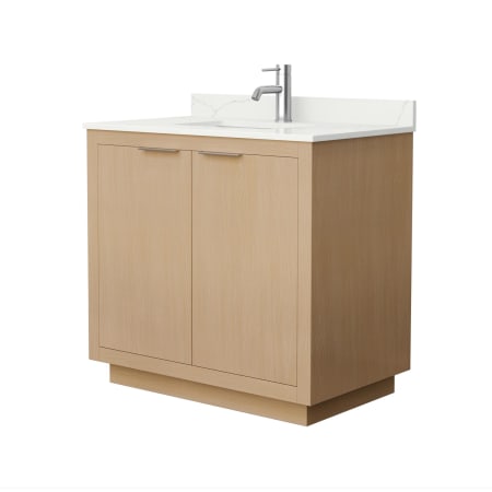 A large image of the Wyndham Collection WCF282836S-QTZ-UNSMXX Light Straw / Giotto Quartz Top / Brushed Nickel Hardware