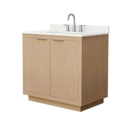 A large image of the Wyndham Collection WCF282836S-QTZ-US3MXX Light Straw / Giotto Quartz Top / Brushed Nickel Hardware