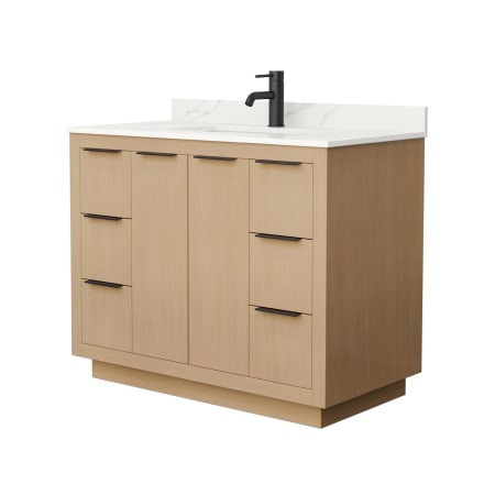 A large image of the Wyndham Collection WCF282842S-QTZ-UNSMXX Light Straw / Giotto Quartz Top / Matte Black Hardware