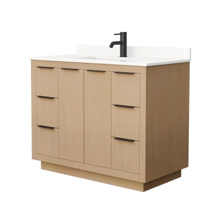 A large image of the Wyndham Collection WCF282842S-QTZ-UNSMXX Light Straw / White Quartz Top / Matte Black Hardware