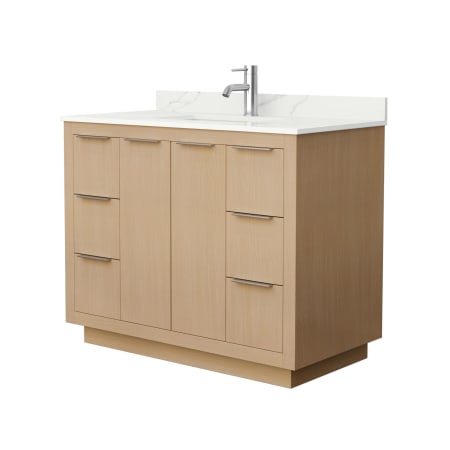 A large image of the Wyndham Collection WCF282842S-QTZ-UNSMXX Light Straw / Giotto Quartz Top / Brushed Nickel Hardware