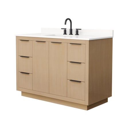 A large image of the Wyndham Collection WCF282848S-QTZ-US3MXX Light Straw / White Quartz Top / Matte Black Hardware