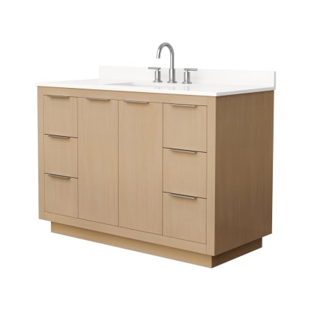 A large image of the Wyndham Collection WCF282848S-QTZ-US3MXX Light Straw / White Quartz Top / Brushed Nickel Hardware