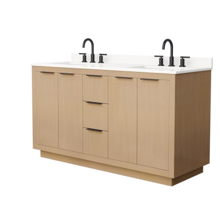 A large image of the Wyndham Collection WCF282860D-QTZ-US3MXX Light Straw / White Quartz Top / Matte Black Hardware