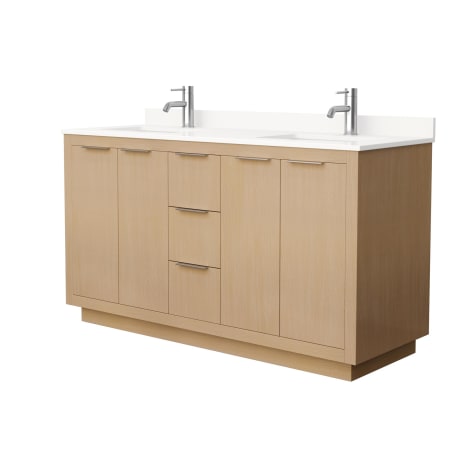 A large image of the Wyndham Collection WCF282860D-QTZ-UNSMXX Light Straw / White Quartz Top / Brushed Nickel Hardware