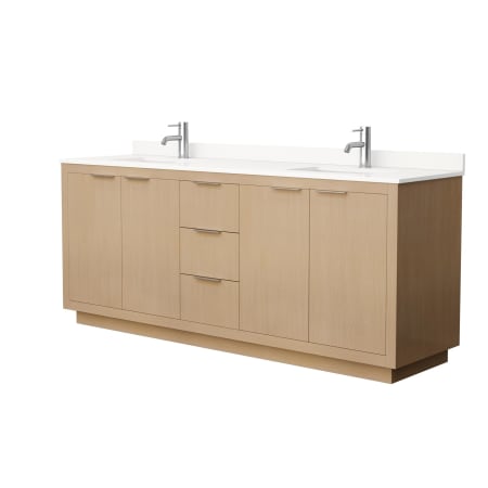 A large image of the Wyndham Collection WCF282880D-QTZ-UNSMXX Light Straw / White Quartz Top / Brushed Nickel Hardware