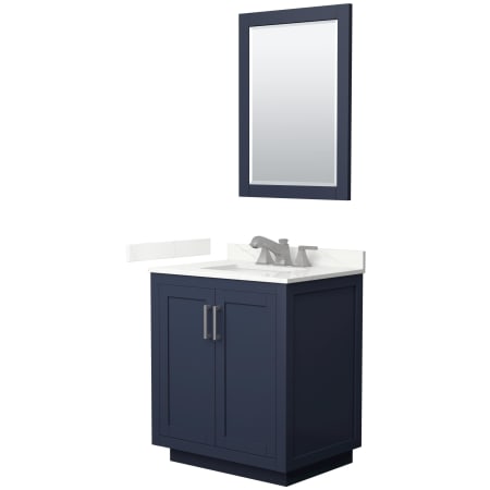 A large image of the Wyndham Collection WCF292930S-QTZ-US3M24 Dark Blue / Giotto Quartz Top / Brushed Nickel Hardware