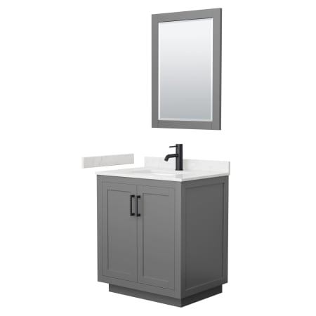 A large image of the Wyndham Collection WCF2929-30S-VCA-M24 Dark Gray / Carrara Cultured Marble Top / Matte Black Hardware