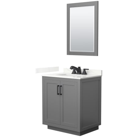 A large image of the Wyndham Collection WCF292930S-QTZ-US3M24 Dark Gray / Giotto Quartz Top / Matte Black Hardware