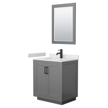 A large image of the Wyndham Collection WCF2929-30S-VCA-M24 Dark Gray / White Cultured Marble Top / Matte Black Hardware
