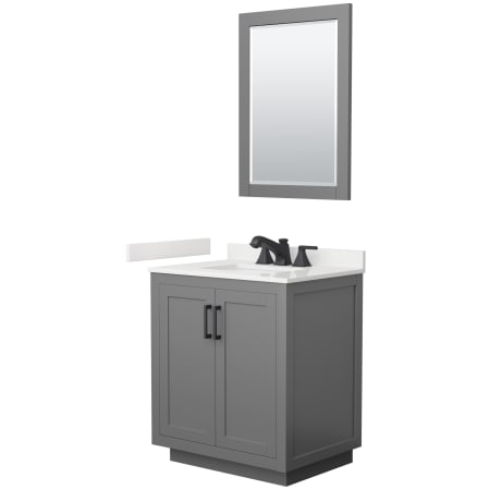 A large image of the Wyndham Collection WCF292930S-QTZ-US3M24 Dark Gray / White Quartz Top / Matte Black Hardware