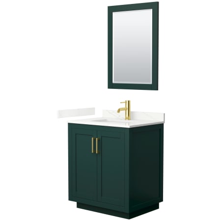 A large image of the Wyndham Collection WCF292930S-QTZ-UNSM24 Green / Giotto Quartz Top / Brushed Gold Hardware