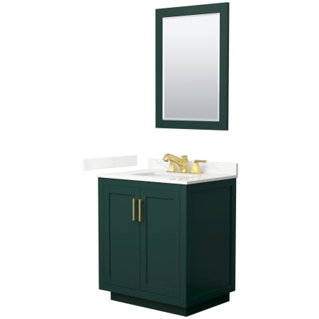 A large image of the Wyndham Collection WCF292930S-QTZ-US3M24 Green / Giotto Quartz Top / Brushed Gold Hardware