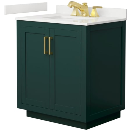 A large image of the Wyndham Collection WCF292930S-QTZ-US3MXX Green / White Quartz Top / Brushed Gold Hardware