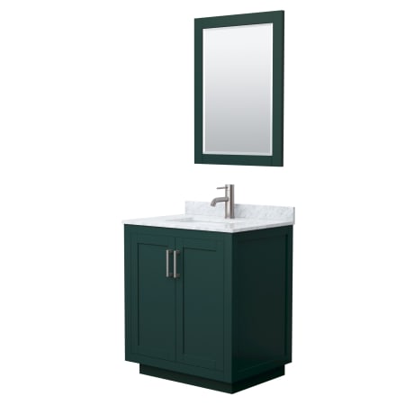 A large image of the Wyndham Collection WCF2929-30S-NAT-M24 Green / White Carrara Marble Top / Brushed Nickel Hardware