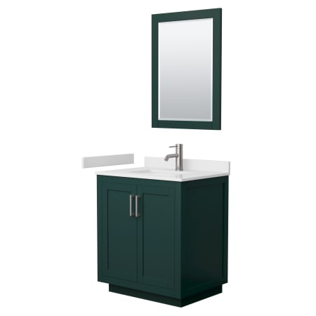 A large image of the Wyndham Collection WCF2929-30S-VCA-M24 Green / White Cultured Marble Top / Brushed Nickel Hardware