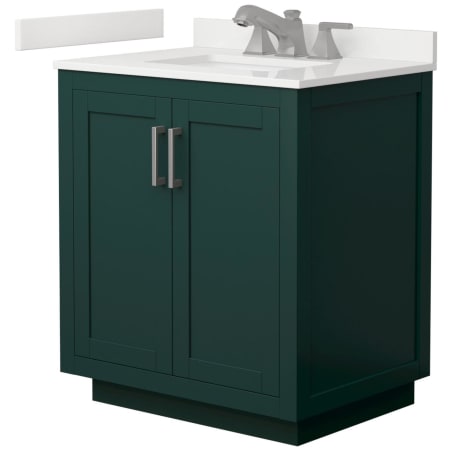 A large image of the Wyndham Collection WCF292930S-QTZ-US3MXX Green / White Quartz Top / Brushed Nickel Hardware