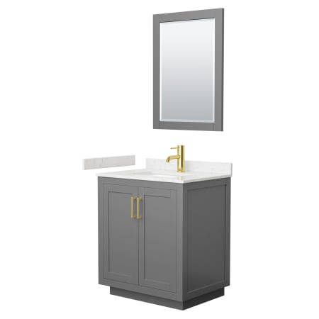 A large image of the Wyndham Collection WCF2929-30S-VCA-M24 Dark Gray / Carrara Cultured Marble Top / Brushed Gold Hardware