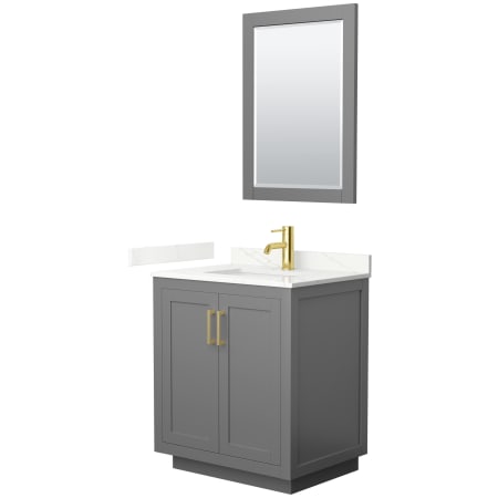 A large image of the Wyndham Collection WCF292930S-QTZ-UNSM24 Dark Gray / Giotto Quartz Top / Brushed Gold Hardware
