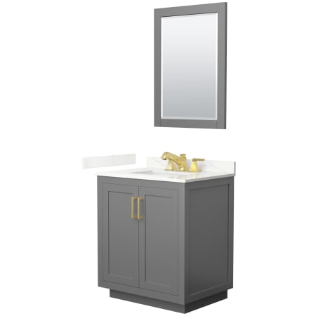 A large image of the Wyndham Collection WCF292930S-QTZ-US3M24 Dark Gray / Giotto Quartz Top / Brushed Gold Hardware