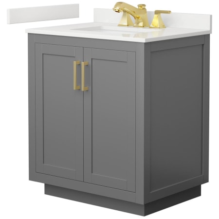 A large image of the Wyndham Collection WCF292930S-QTZ-US3MXX Dark Gray / White Quartz Top / Brushed Gold Hardware