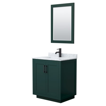 A large image of the Wyndham Collection WCF2929-30S-NAT-M24 Green / White Carrara Marble Top / Matte Black Hardware
