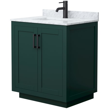 A large image of the Wyndham Collection WCF2929-30S-NAT-MXX Green / White Carrara Marble Top / Matte Black Hardware