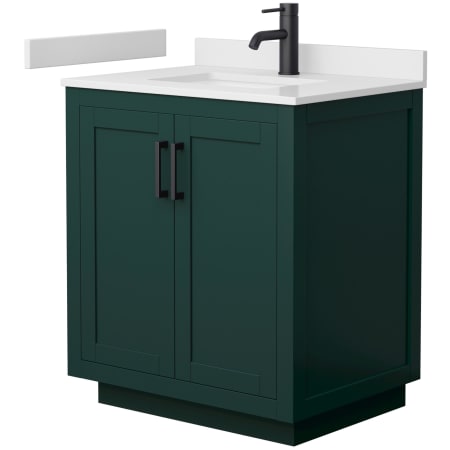 A large image of the Wyndham Collection WCF2929-30S-VCA-MXX Green / White Cultured Marble Top / Matte Black Hardware