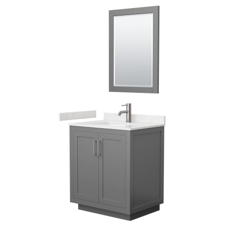 A large image of the Wyndham Collection WCF2929-30S-VCA-M24 Dark Gray / Carrara Cultured Marble Top / Brushed Nickel Hardware