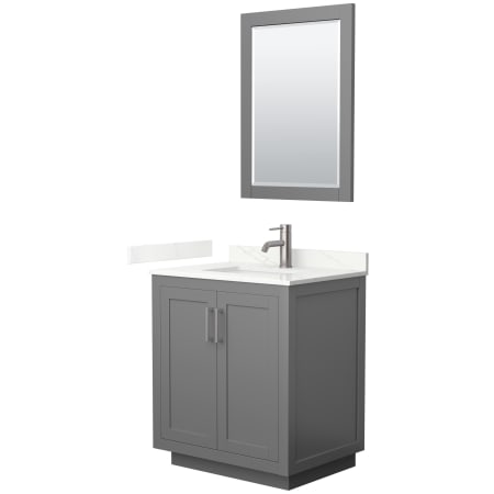 A large image of the Wyndham Collection WCF292930S-QTZ-UNSM24 Dark Gray / Giotto Quartz Top / Brushed Nickel Hardware
