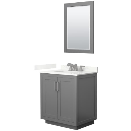 A large image of the Wyndham Collection WCF292930S-QTZ-US3M24 Dark Gray / Giotto Quartz Top / Brushed Nickel Hardware