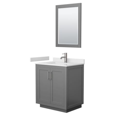 A large image of the Wyndham Collection WCF2929-30S-VCA-M24 Dark Gray / White Cultured Marble Top / Brushed Nickel Hardware